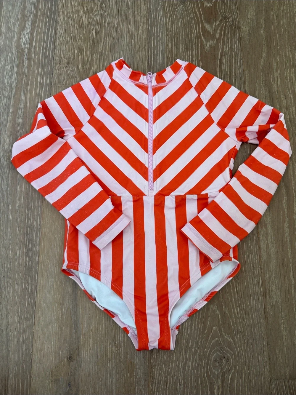 Hanna Andersson Red & Pink Stripe Long-Sleeve Zip One-Piece Swimsuit